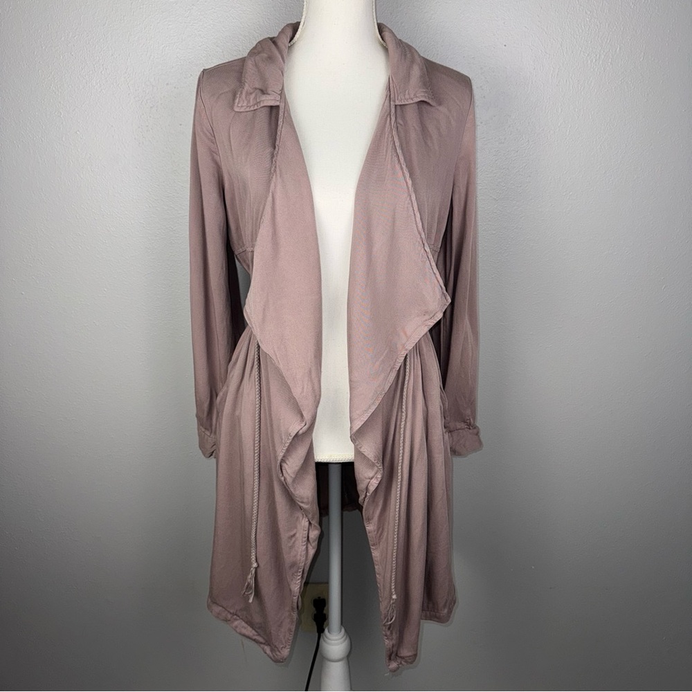Stoosh Trench Jacket Dusty‎ Rose With Draw String Waist Waterfall Open Front